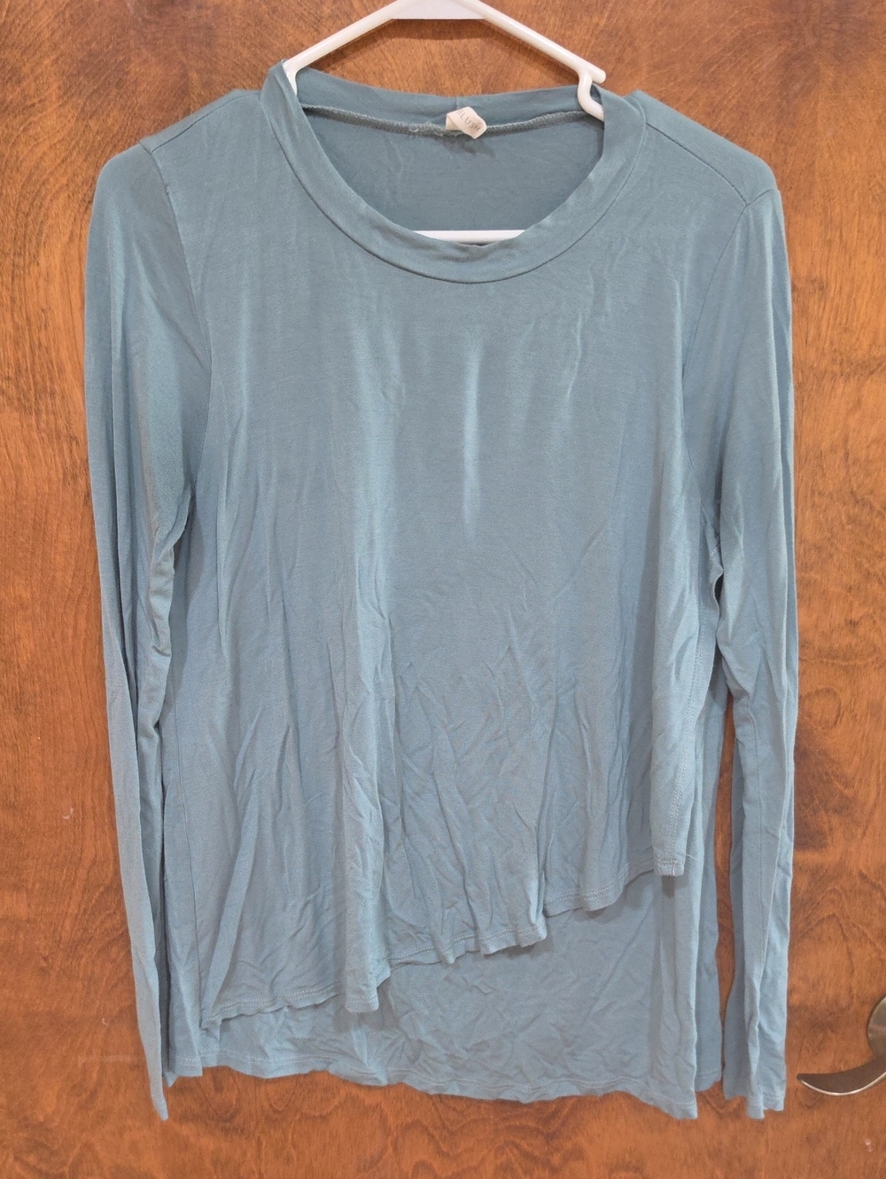 Maturnity Pinkblush Women's Long Sleeve Crew Neck Top in Dusty Blue